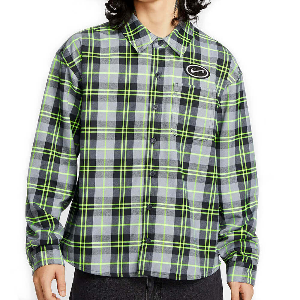 NIKE SB 長袖ボタンシャツ FLNNL BTN UP QS x ERIC KOSTON ダークスモークグレー/ボルト HV0257-070